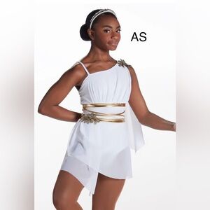 Weissman Asymmetrical White and Gold Dress